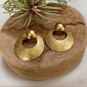 Stunning Vintage Gold Floral Etched 2-In-1 Convertible Earrings